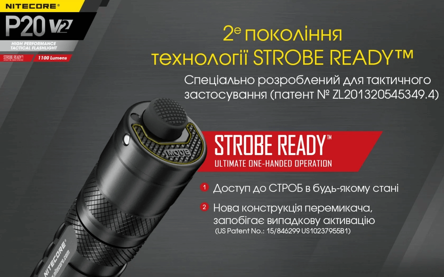 Тактический фонарь Nitecore P20 V2 (CREE XP-L2 V6, 1100 люмен, без аккумулятора) - фото 21