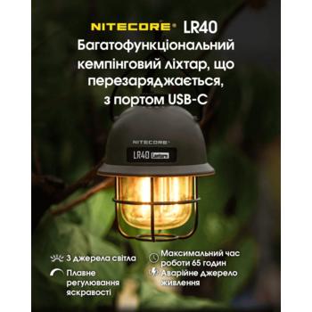 Фото Фонарь кемпинговый Nitecore LR40 армейский зеленый (100 люмен, Power Bank, USB Type-C)