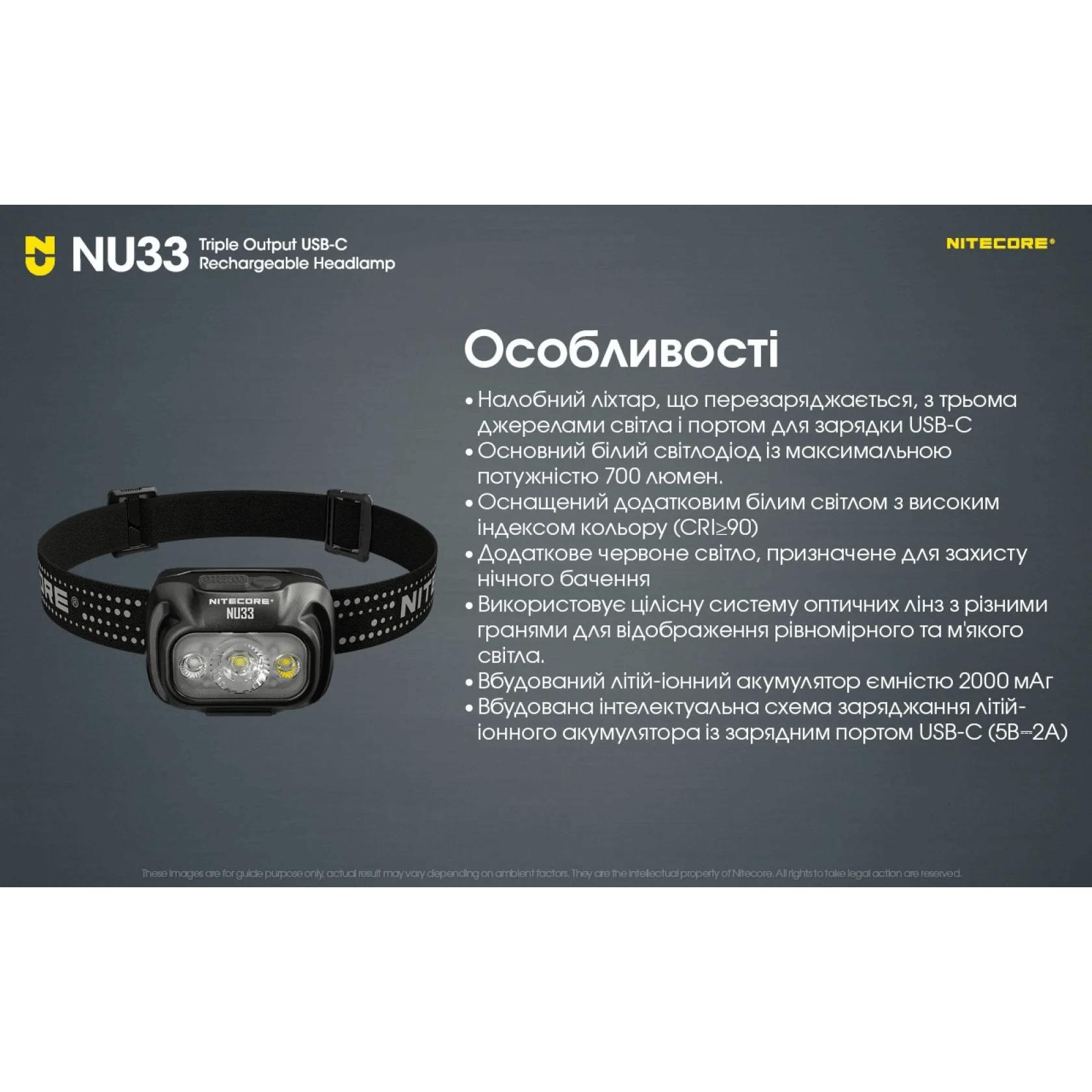 Фонарь налобный Nitecore NU33 limited edition (700 люмен, красный свет) - фото 6