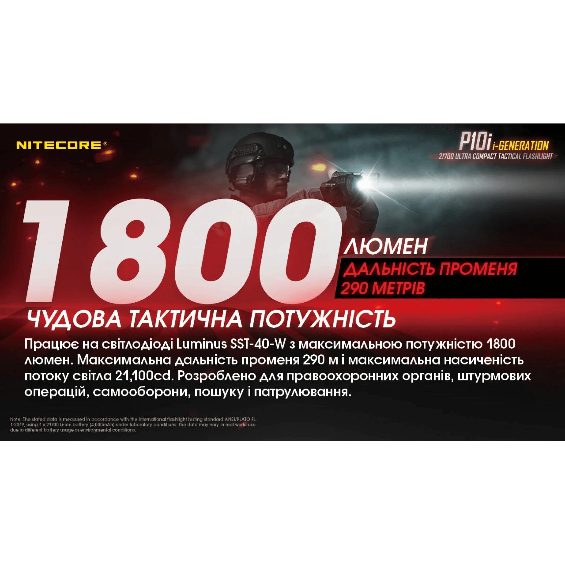 Фонарь тактический Nitecore P10i (Luminus SST-40-W, 1800 люмен, с аккумулятором) - фото 13