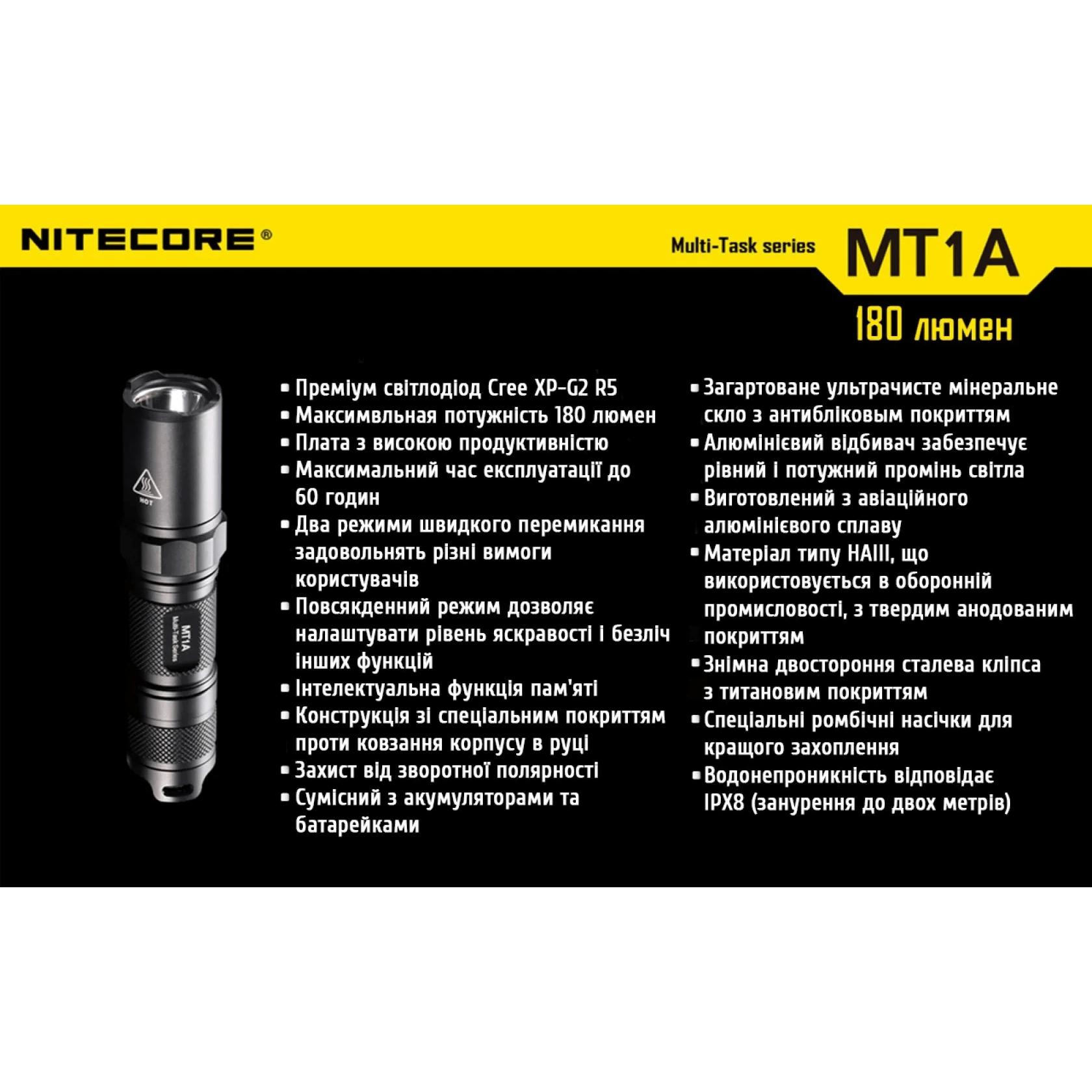 Фонарь карманный Nitecore MT1A (Cree XP-G2 R5, 180 люмен, без аккумулятора) - фото 12