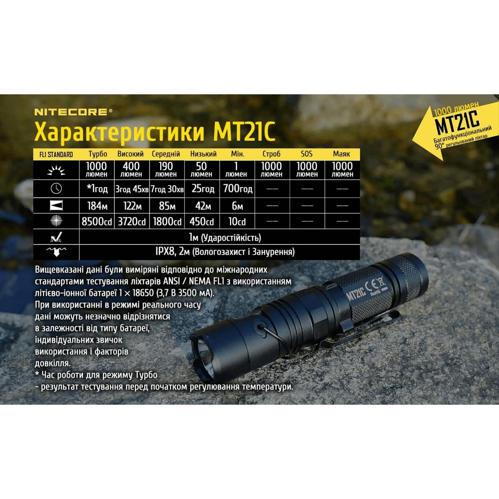 Фонарь Nitecore MT21C (Cree XP-L HD V6, 1000 люмен, без аккумулятора) - фото 4
