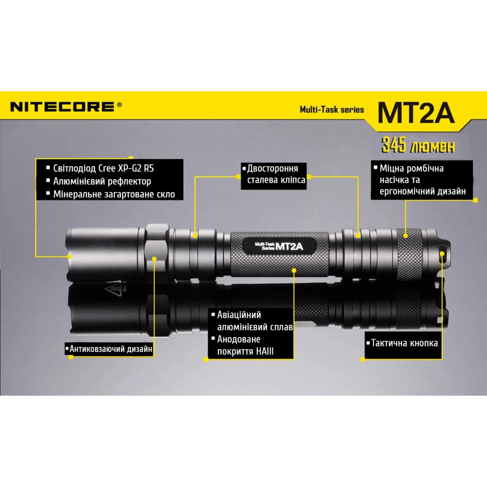 Фонарь Nitecore MT2A (Cree XP-G2 R5, 345 люмен, без аккумулятора) - фото 3